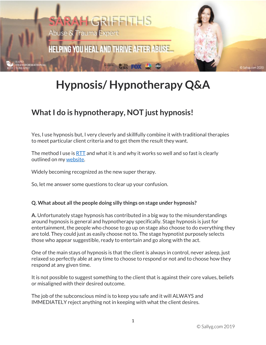 Hypnosis/ Hypnotherapy Q&A