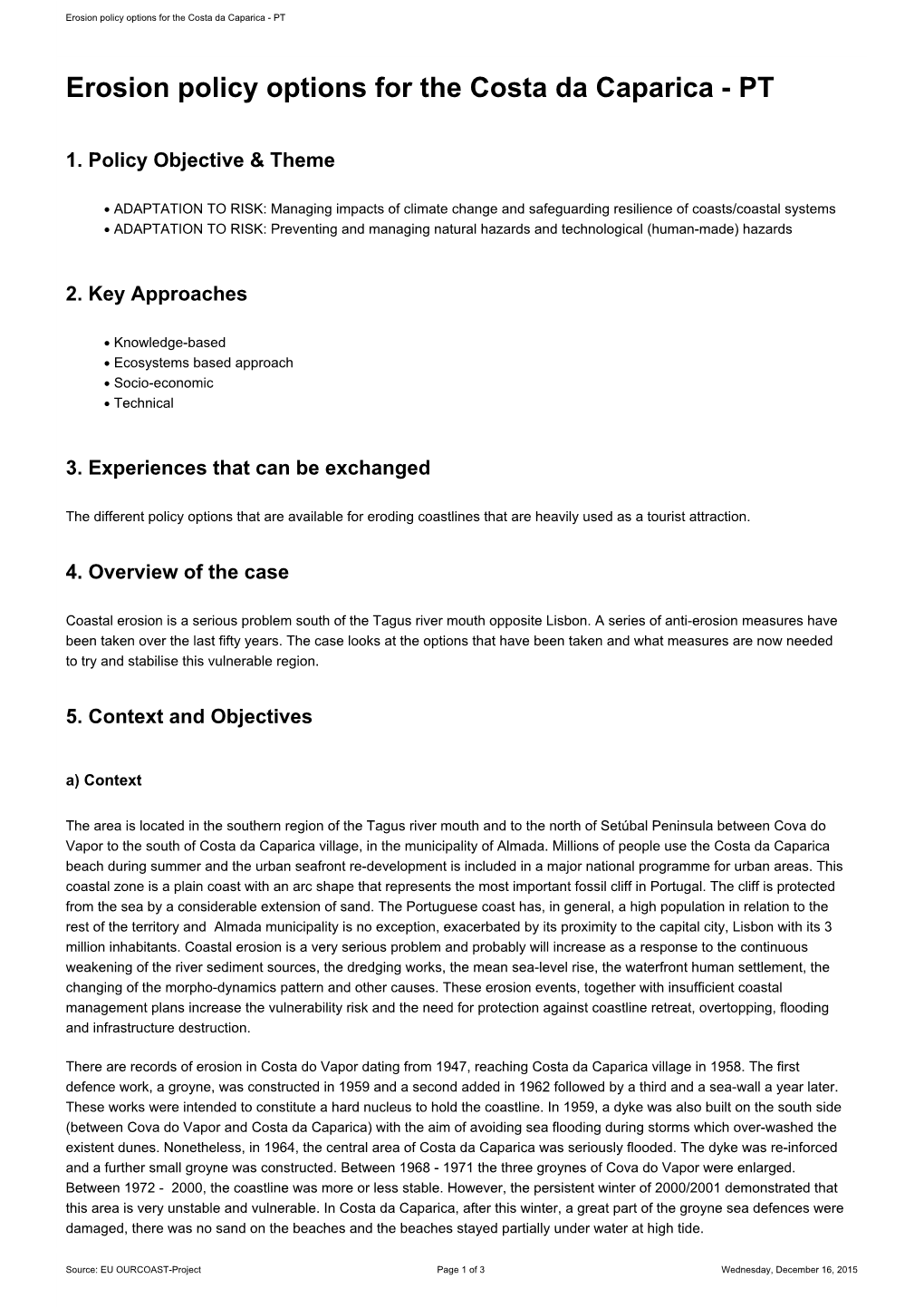 Erosion Policy Options for the Costa Da Caparica - PT