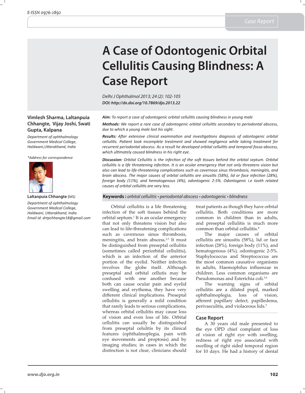 A Case of Odontogenic Orbital Cellulitis Causing Blindness: a Case Report