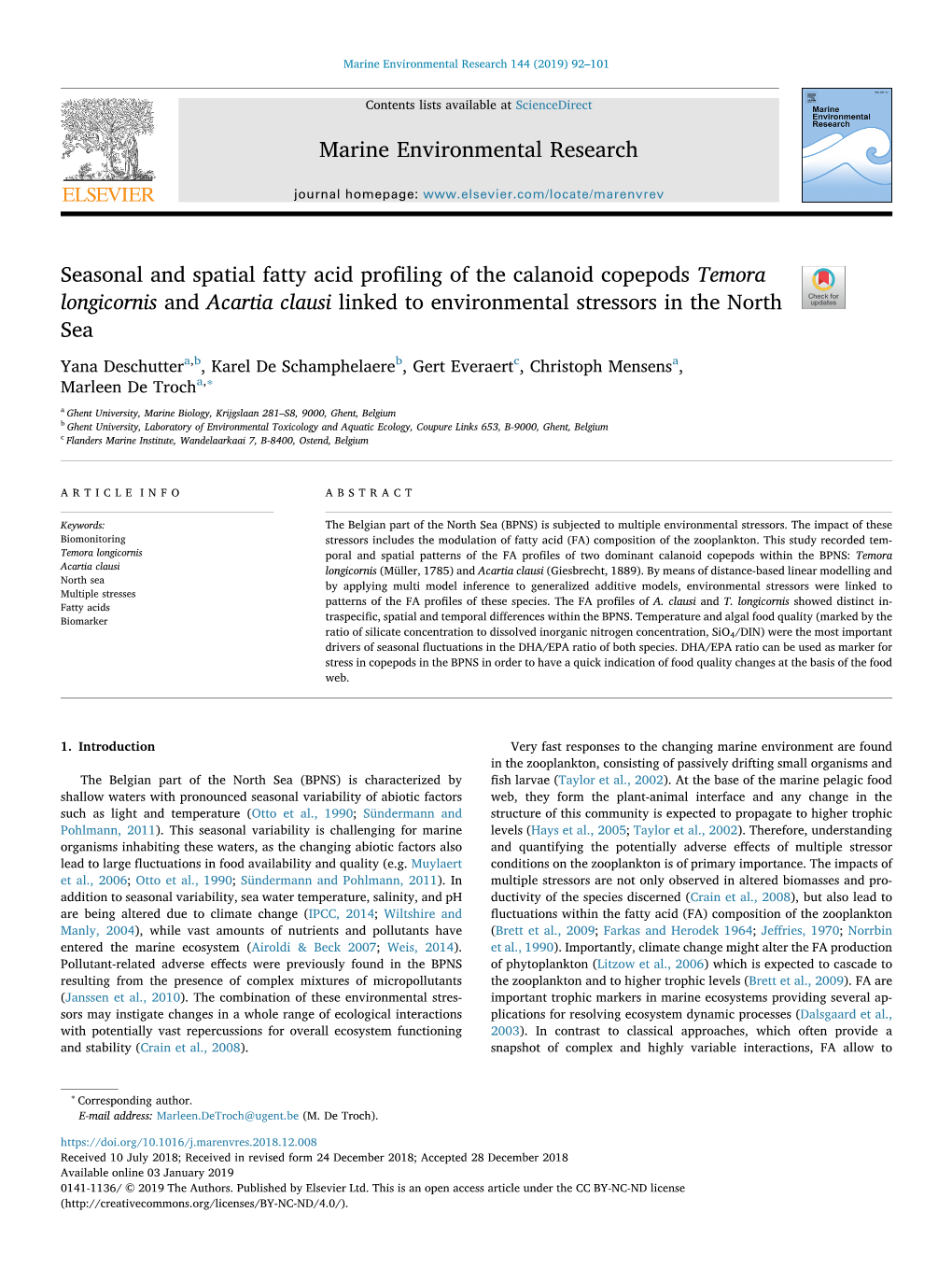 Seasonal and Spatial Fatty Acid Profiling of the Calanoid Copepods