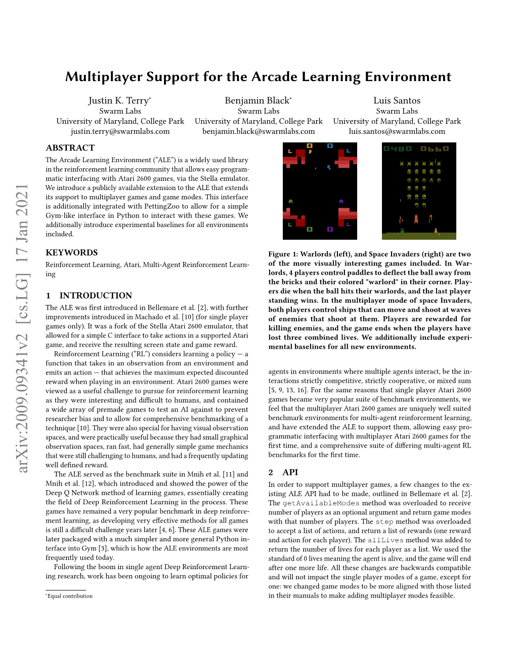 Multiplayer Support for the Arcade Learning Environment