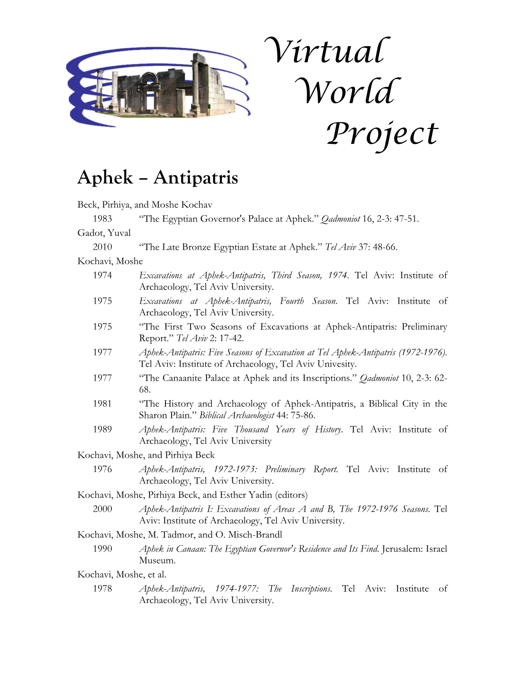 Virtual World Project Aphek – Antipatris