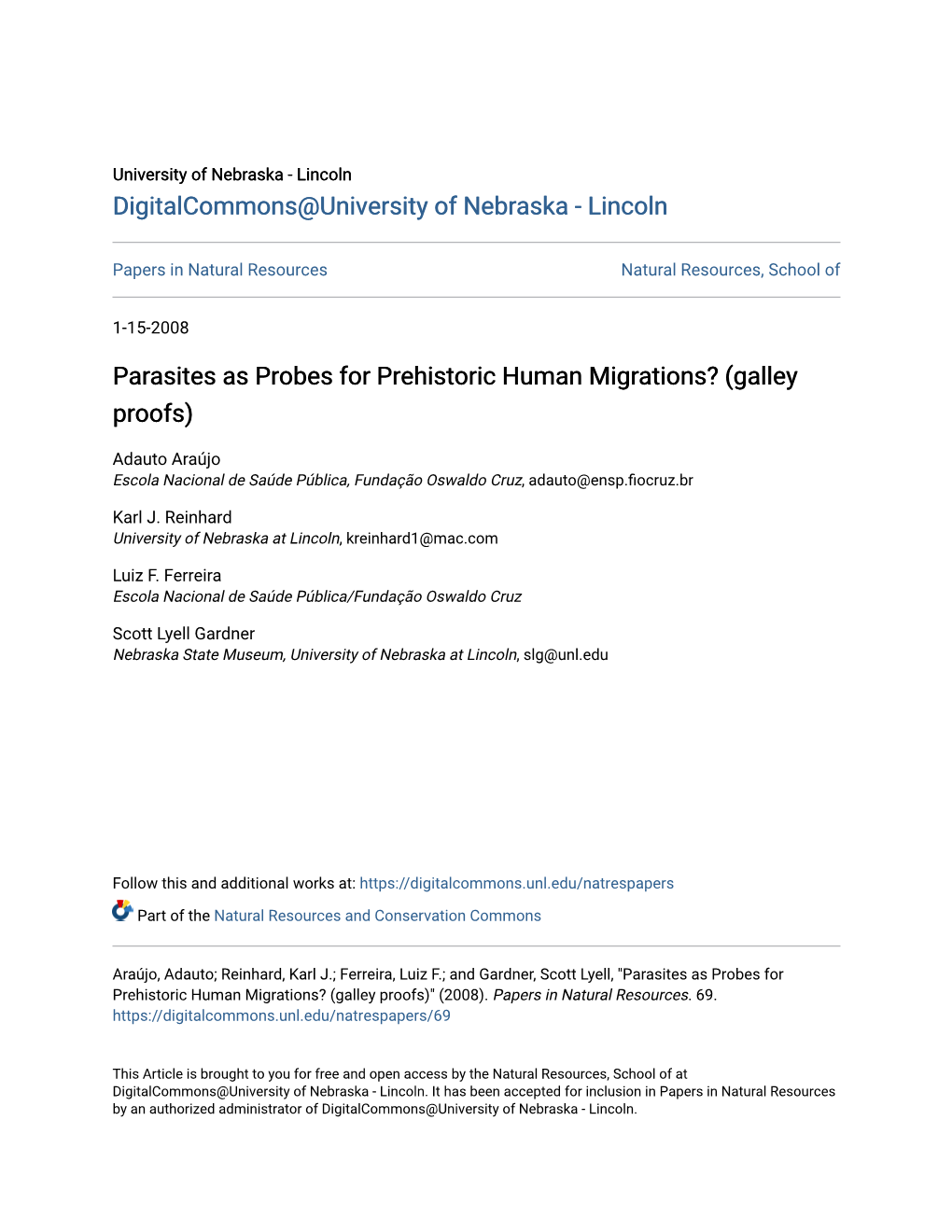 Parasites As Probes for Prehistoric Human Migrations? (Galley Proofs)