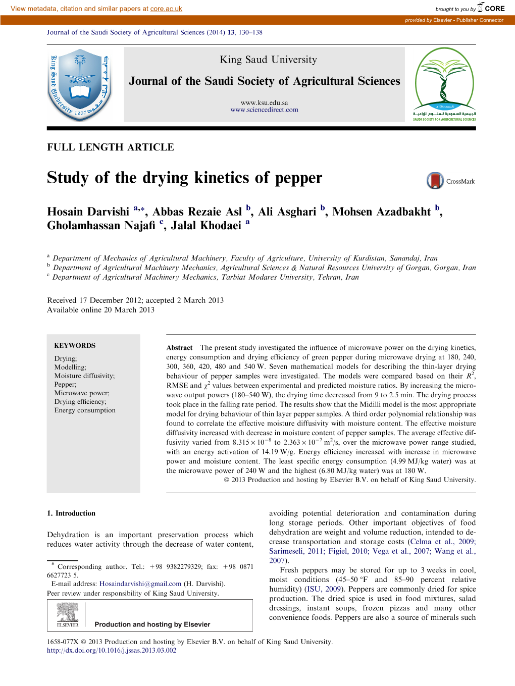 Study of the Drying Kinetics of Pepper