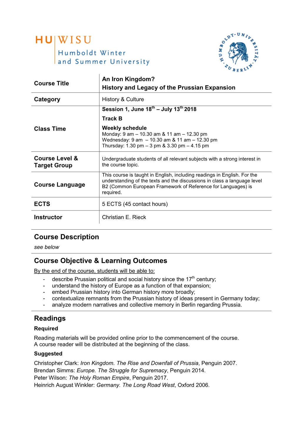 Course Description Course Objective & Learning