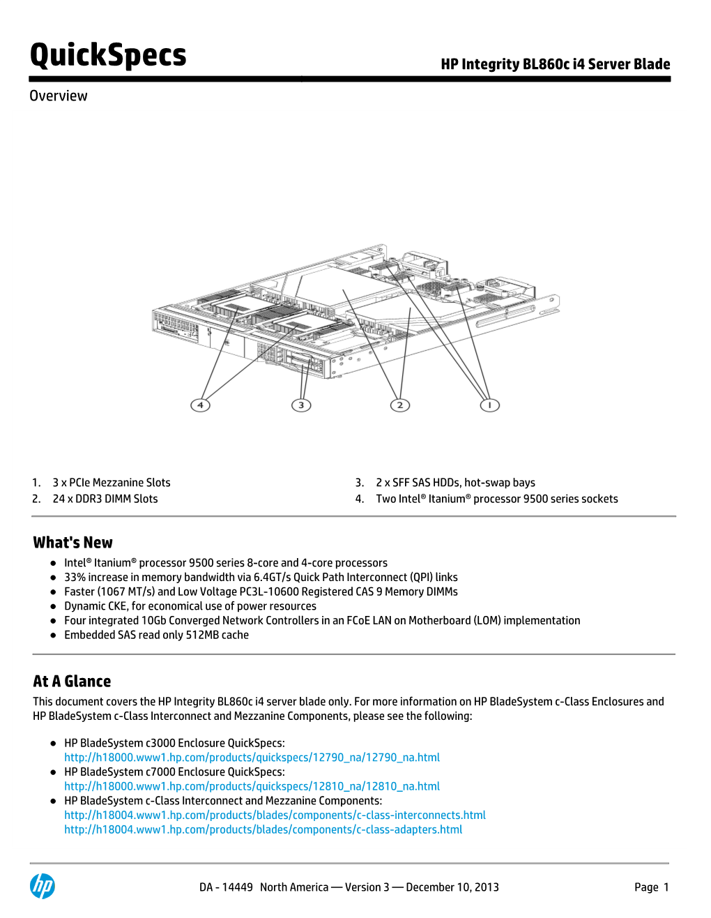 HP Integrity Bl860c I4 Server Blade