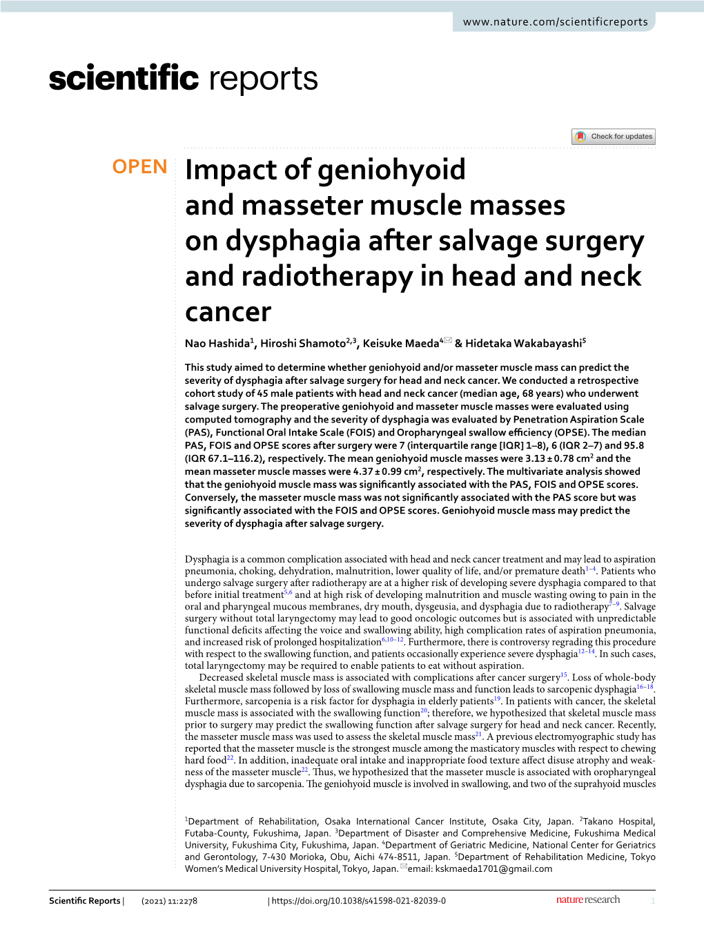 Impact of Geniohyoid and Masseter Muscle Masses on Dysphagia After