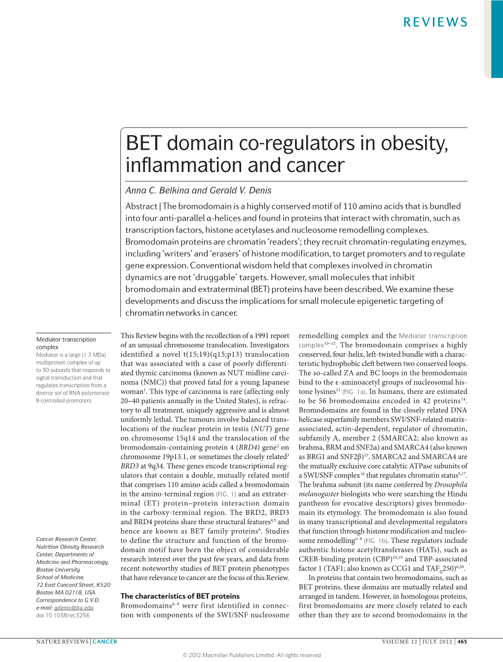 BET Domain Co-Regulators in Obesity, Inflammation and Cancer