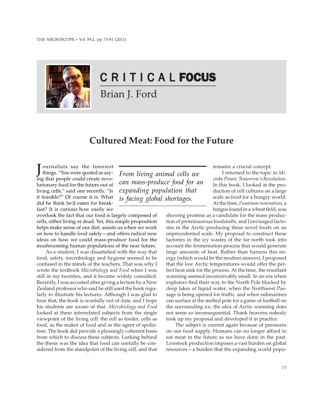 Cultured Meat: Food for the Future