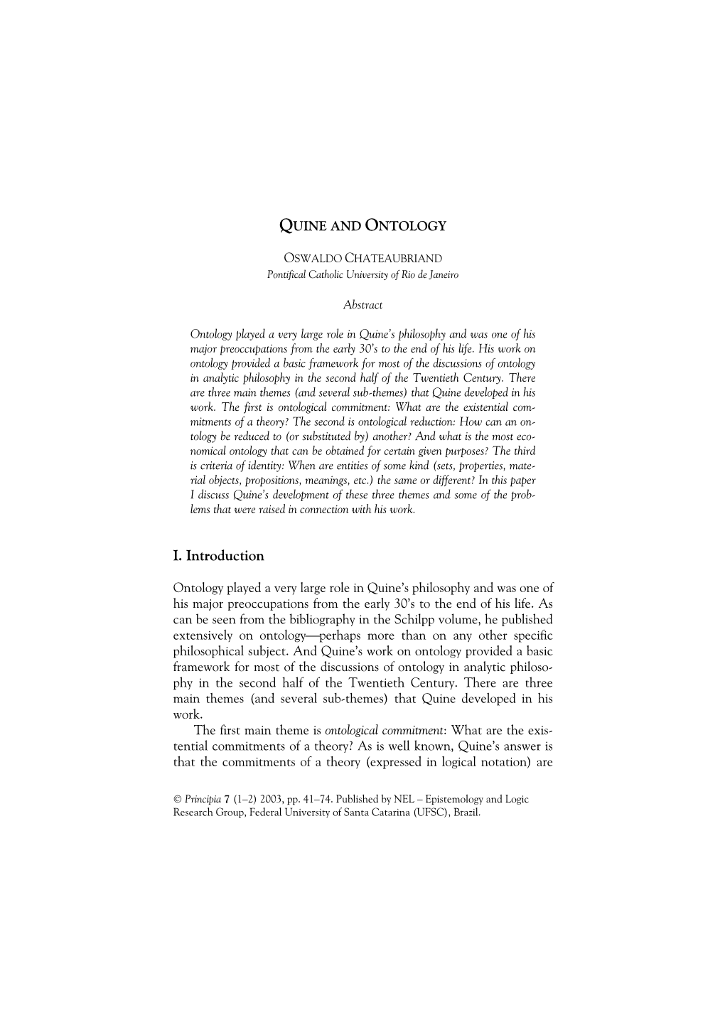 Quine and Ontology