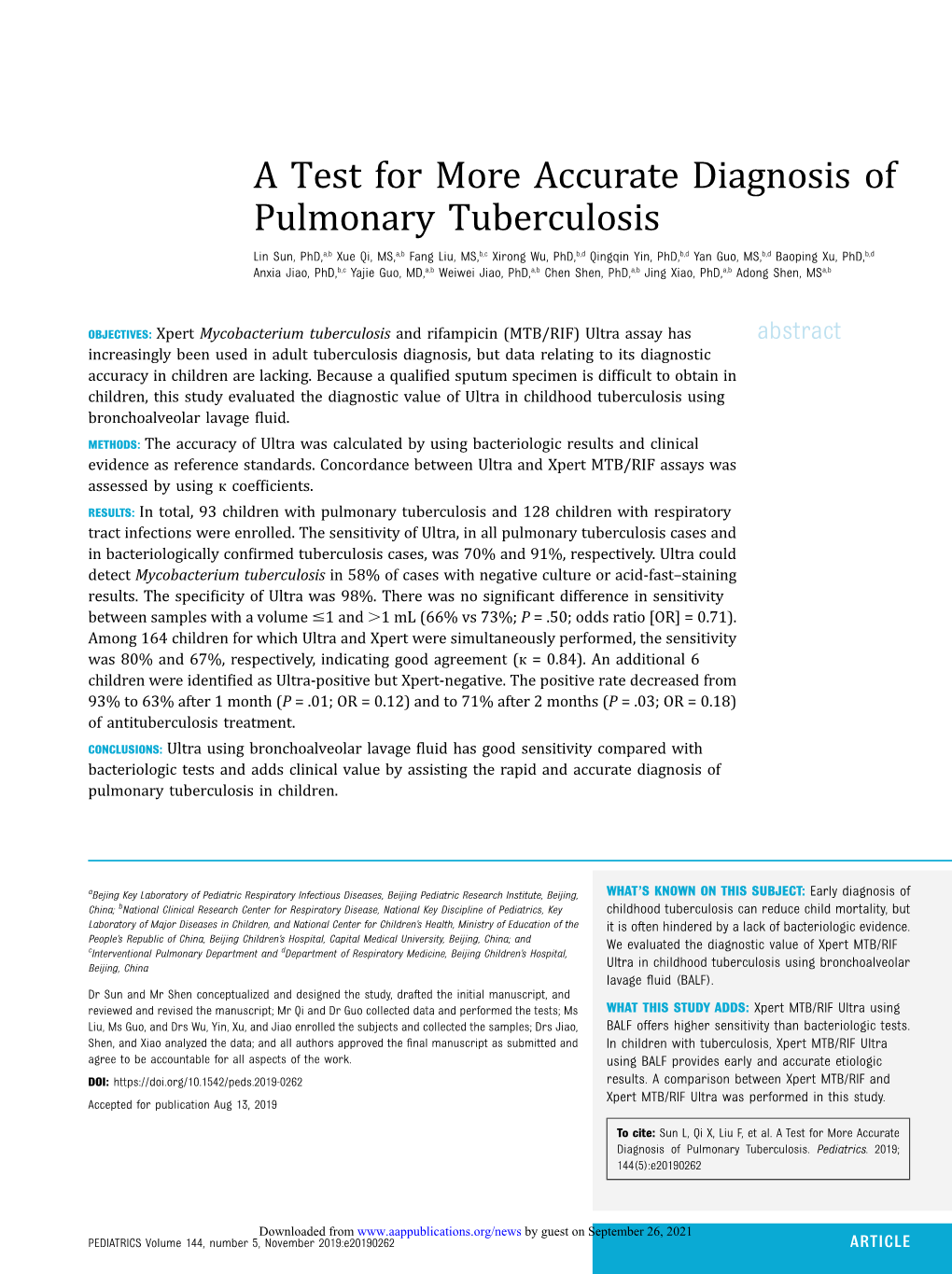 A Test for More Accurate Diagnosis of Pulmonary Tuberculosis