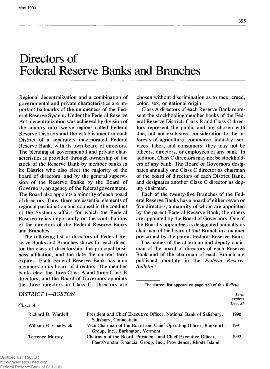 Directors of Federal Reserve Banks and Branches