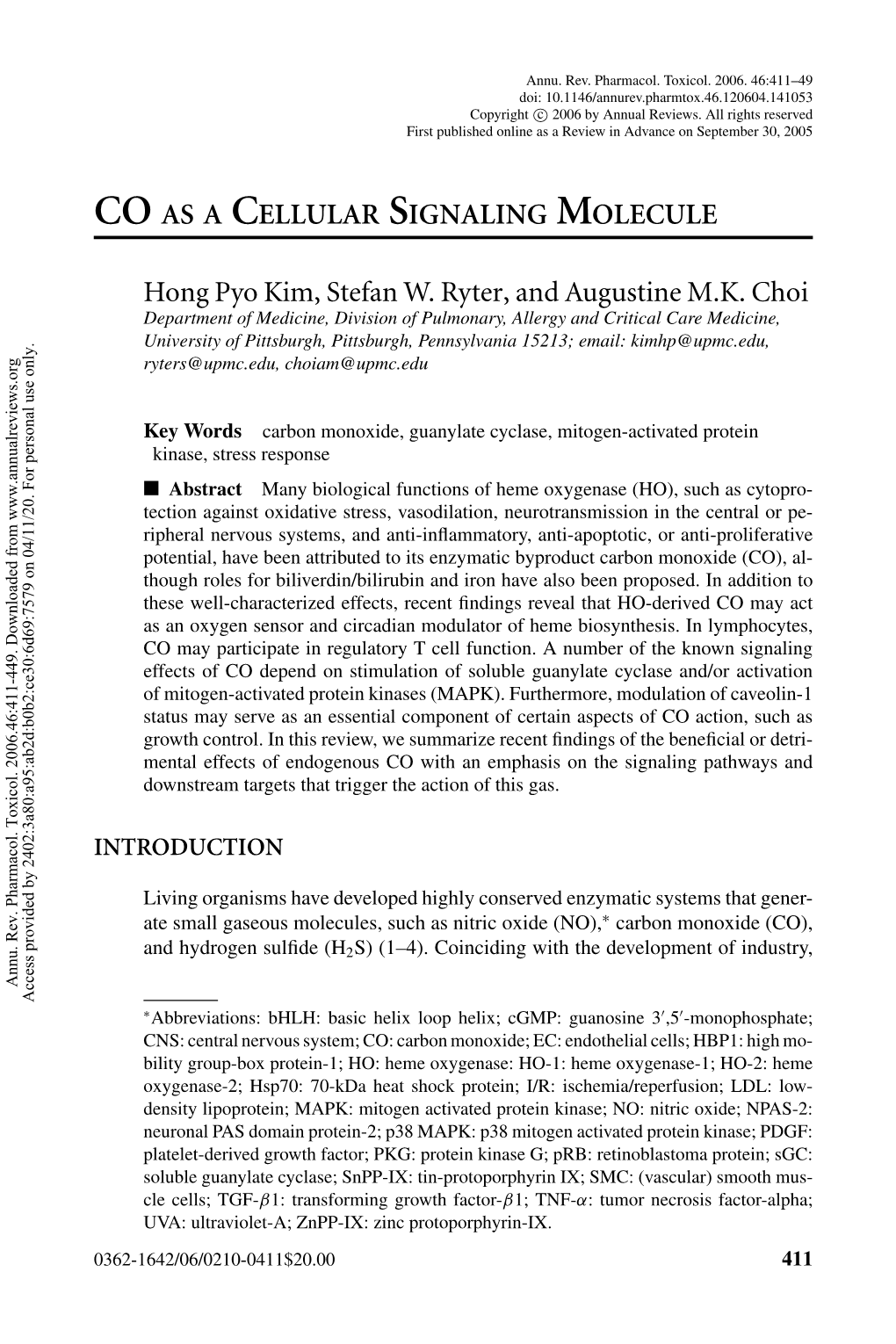 Co As a Cellular Signaling Molecule