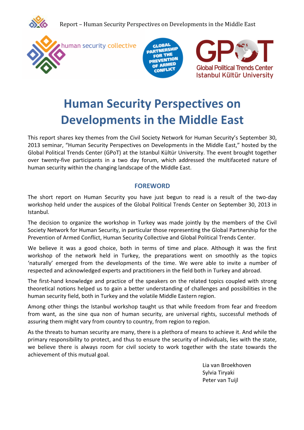 Human Security Perspectives on Developments in the Middle East