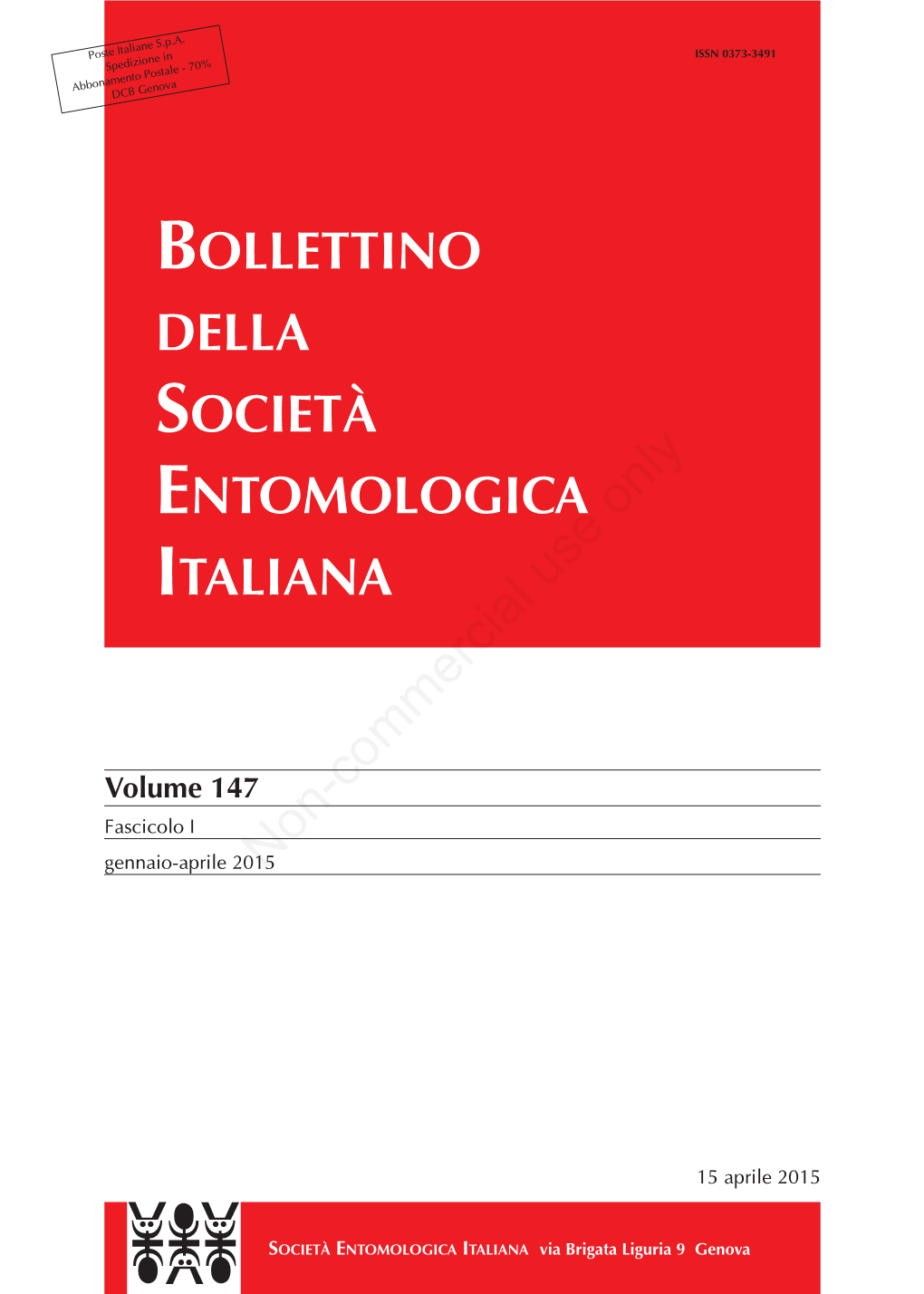 BOLLETTINO DELLA SOCIETÀ ENTOMOLOGICA ITALIANA Non-Commercial Use Only