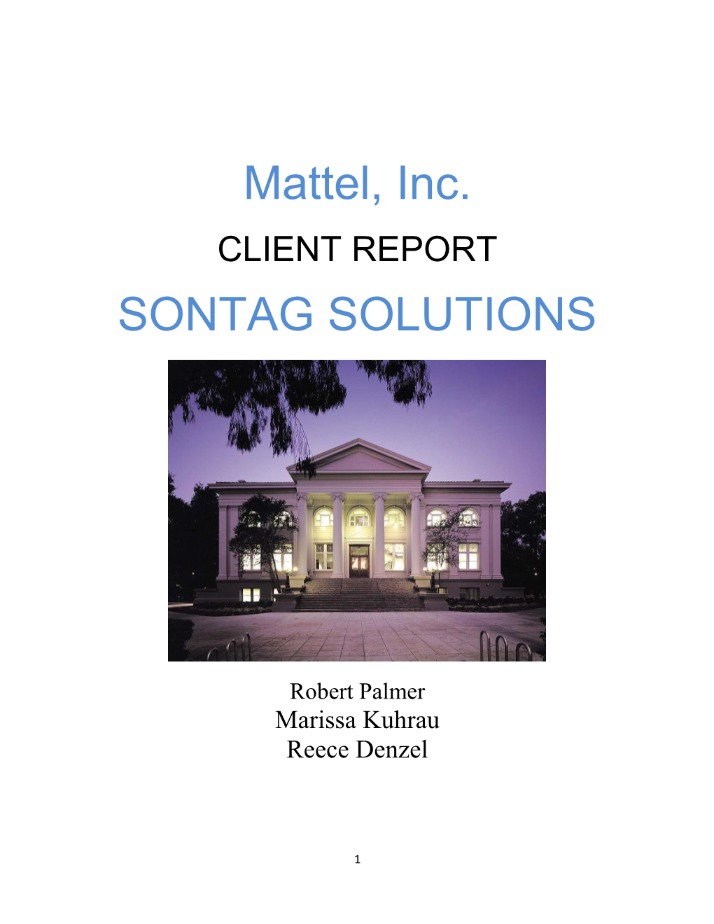 Mattel, Inc. SONTAG SOLUTIONS