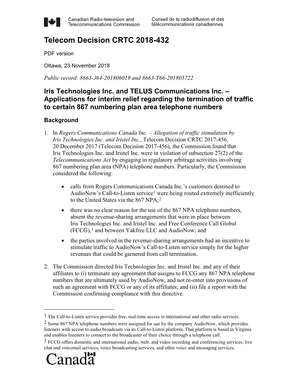 Iris Technologies Inc. and TELUS Communications Inc