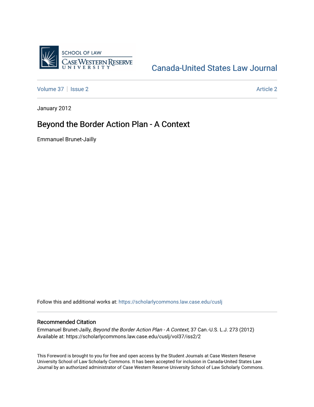 Beyond the Border Action Plan - a Context