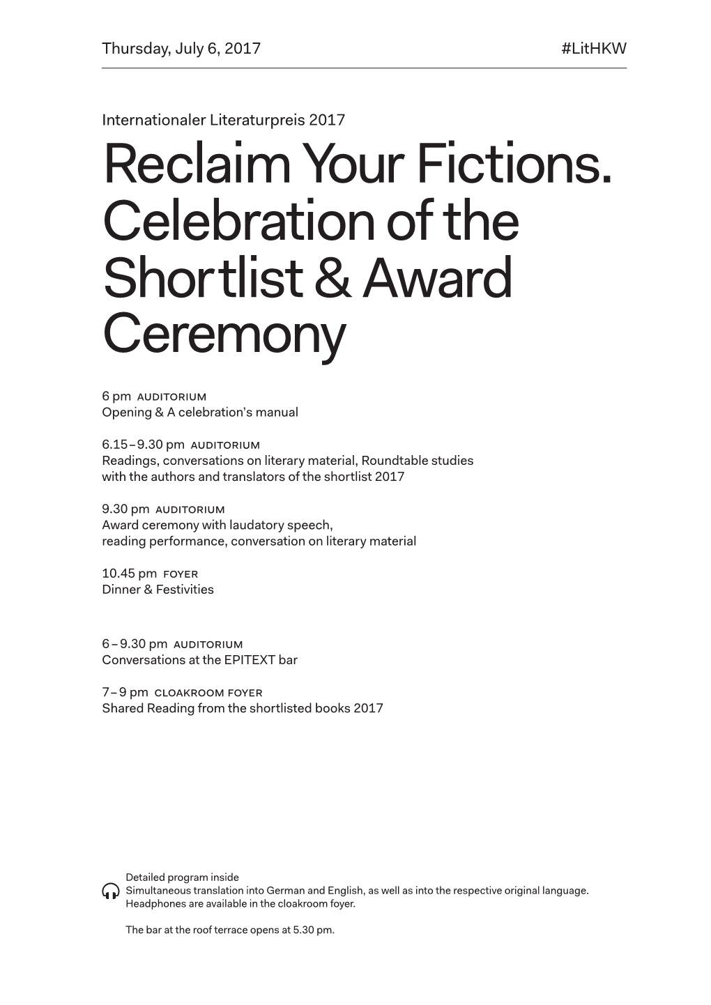 Reclaim Your Fictions. Celebration of the Shortlist & Award Ceremony