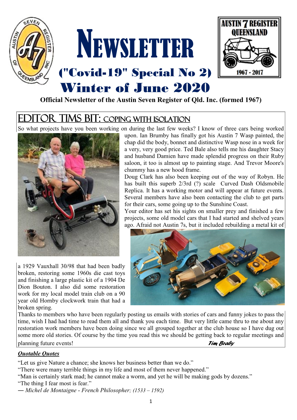 NEWSLETTER ("Covid-19" Special No 2) Winter of June 2020 Official Newsletter of the Austin Seven Register of Qld