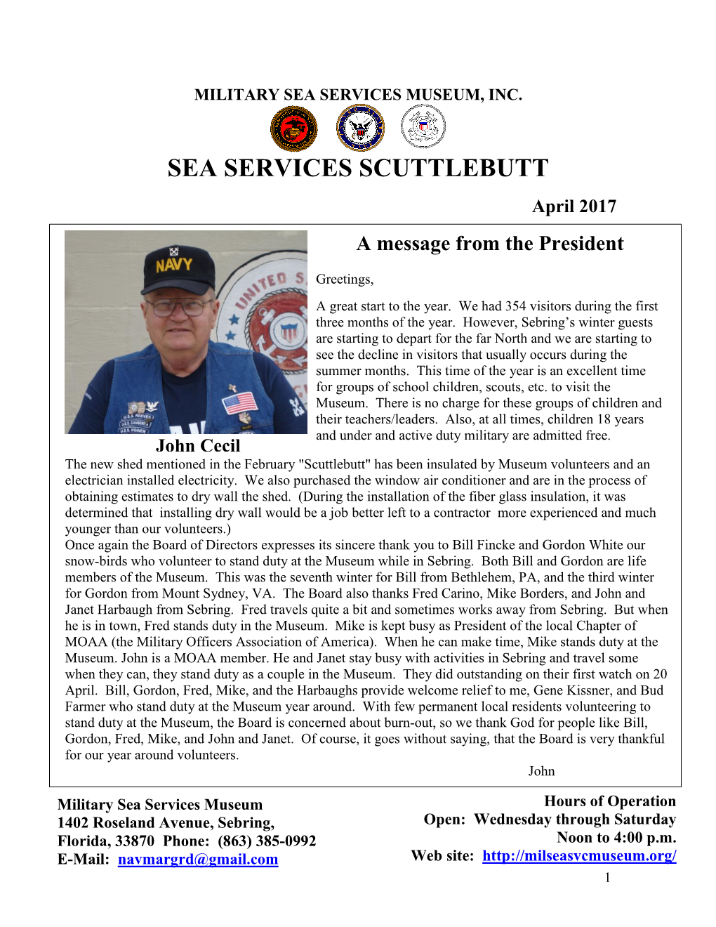 SEA SERVICES SCUTTLEBUTT April 2017 a Message from the President