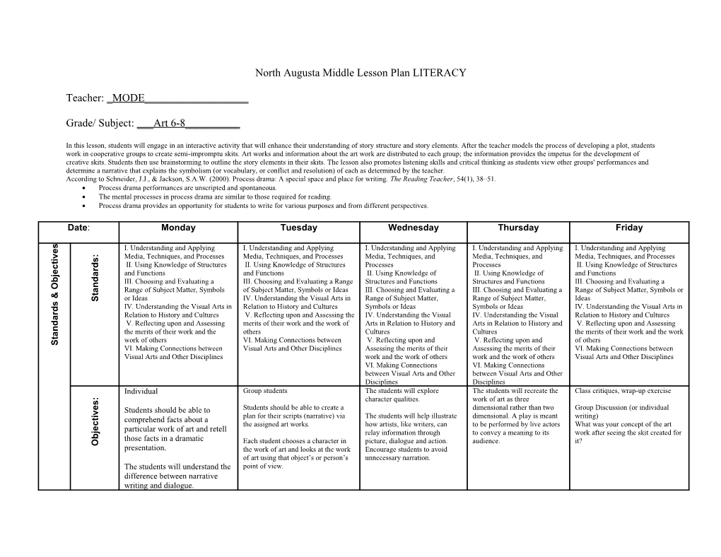 North Augusta Middle Lesson Plan