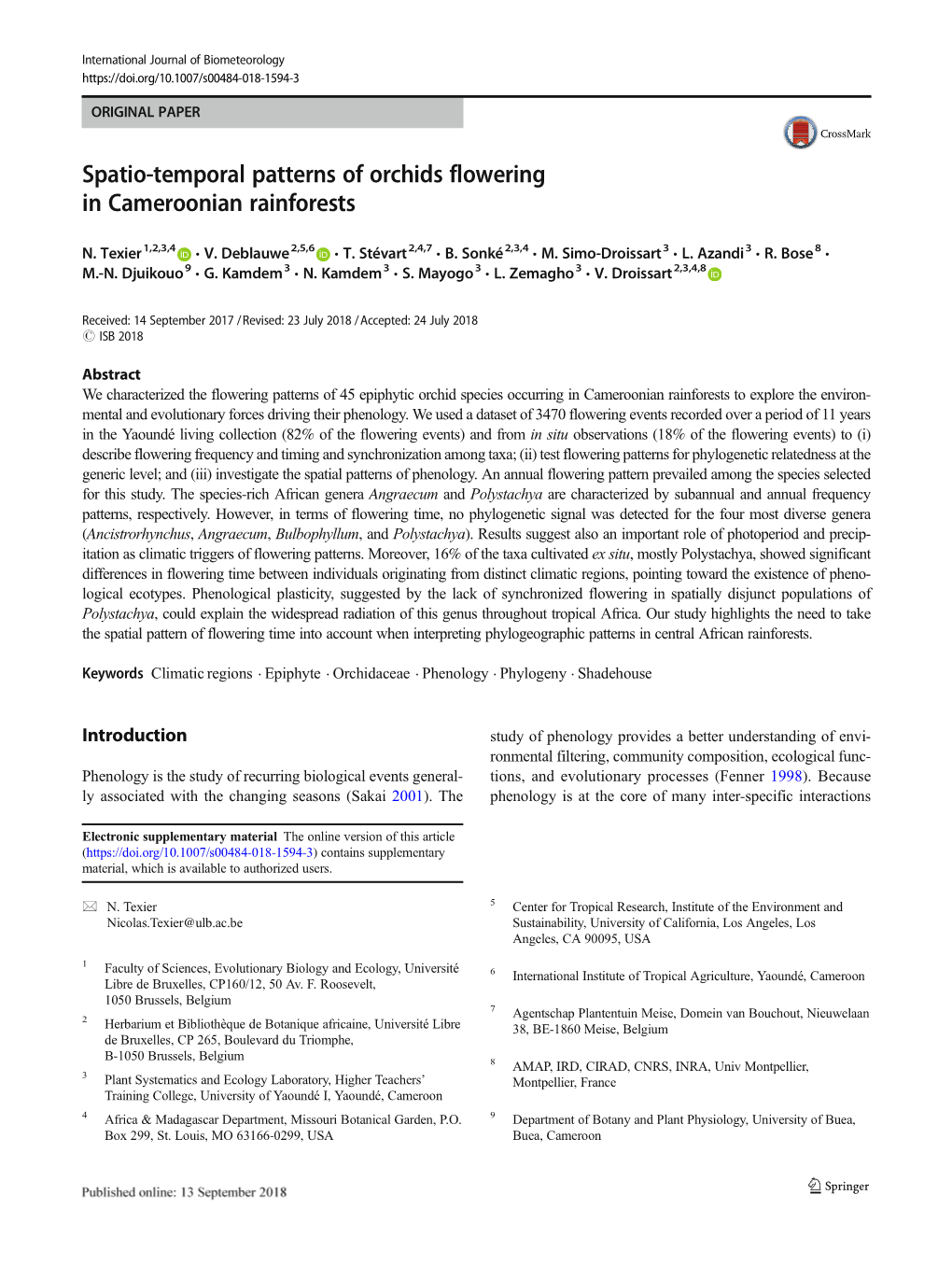 Spatio-Temporal Patterns of Orchids Flowering in Cameroonian Rainforests