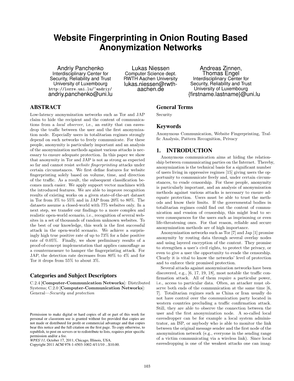 Website Fingerprinting in Onion Routing Based Anonymization Networks