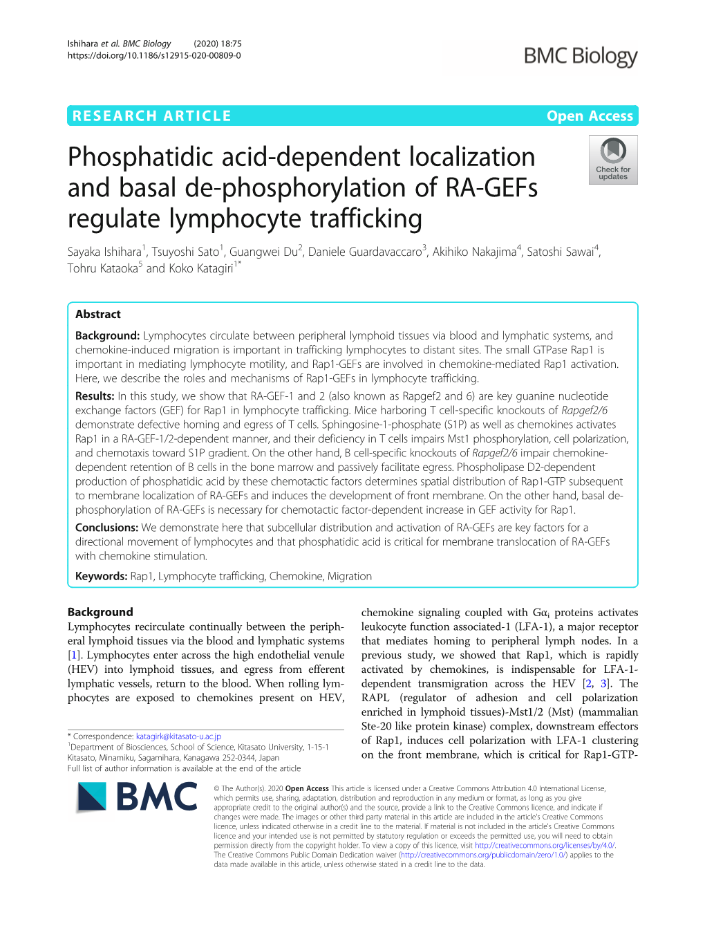 Phosphatidic Acid-Dependent Localization and Basal De-Phosphorylation of RA-Gefs Regulate Lymphocyte Trafficking