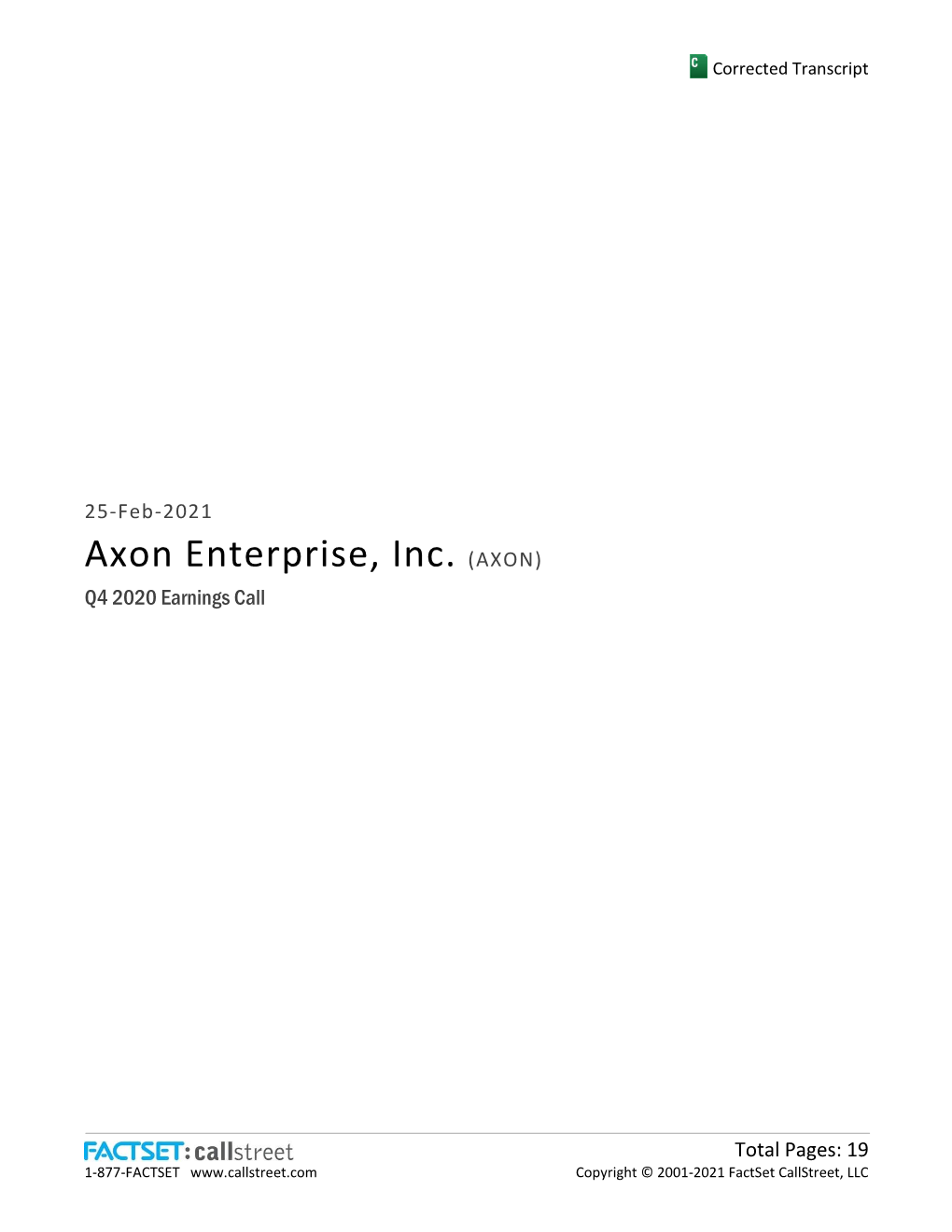 Axon Enterprise, Inc. (AXON) Q4 2020 Earnings Call