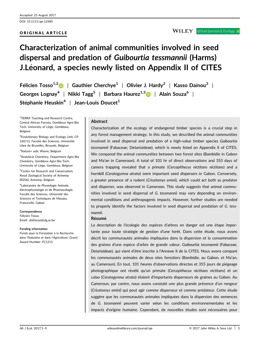 Characterization of Animal Communities Involved in Seed