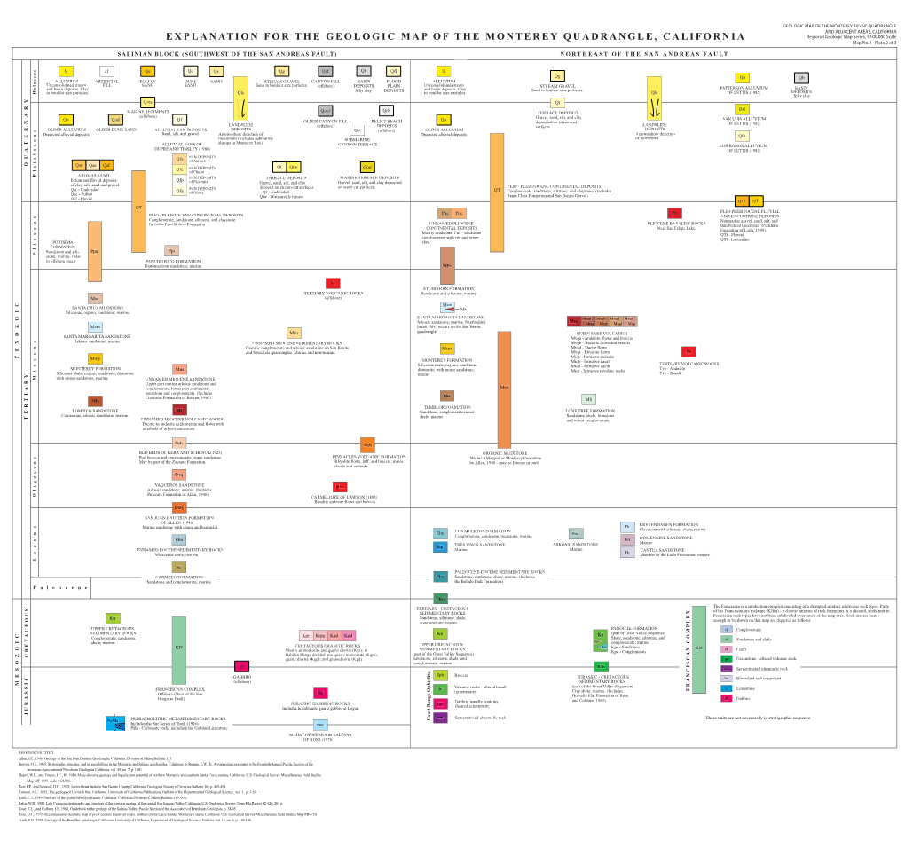 EXPLANATION for the GEOLOGIC MAP of the MONTEREY Q UADRANGLE, CALIFORNIA Regional Geologic Map Series, 1:100,000 Scale Map No