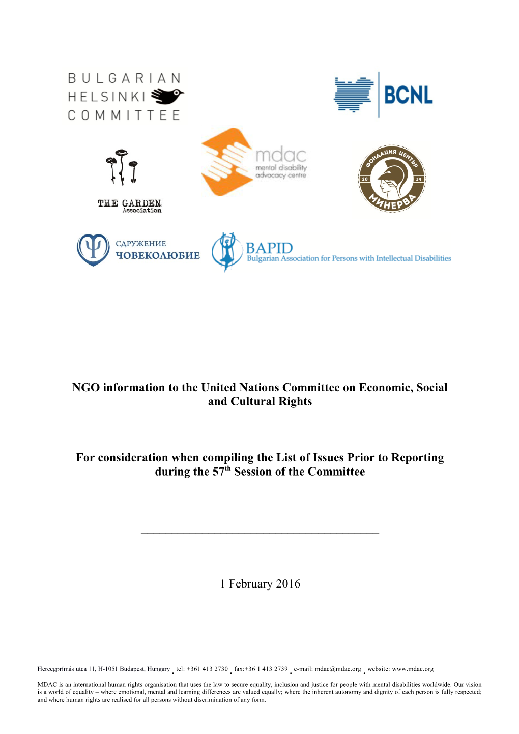 NGO Information to the United Nations Committee on Economic, Social and Cultural Rights