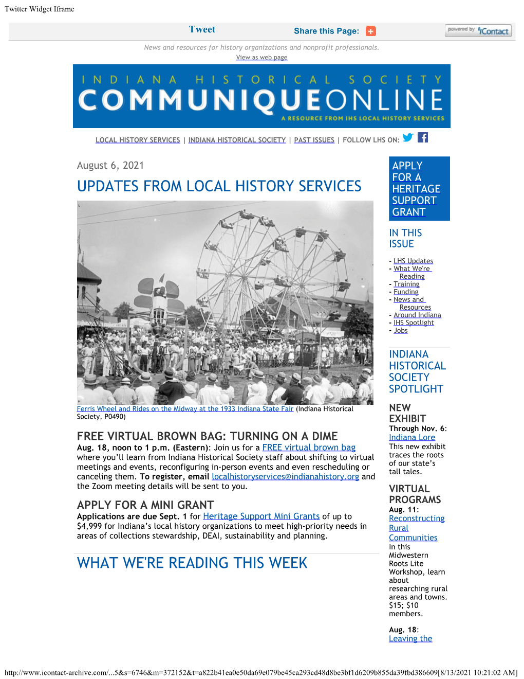 August 6, 2021 APPLY for a UPDATES from LOCAL HISTORY SERVICES HERITAGE SUPPORT GRANT in THIS ISSUE