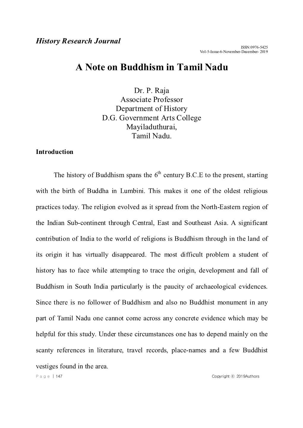A Note on Buddhism in Tamil Nadu