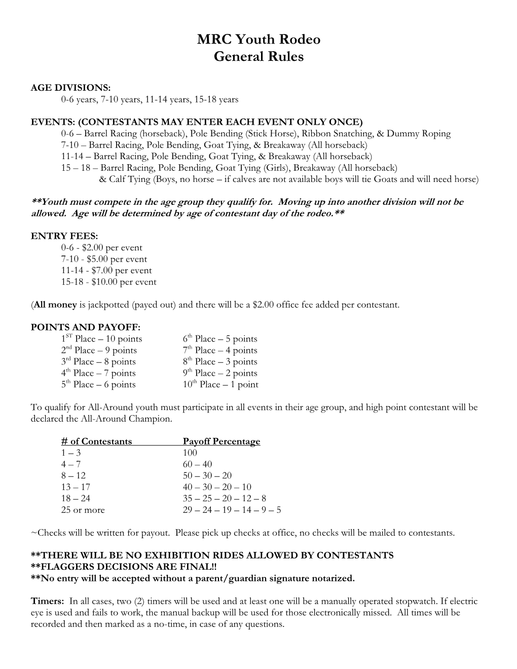 MRC Youth Rodeo General Rules