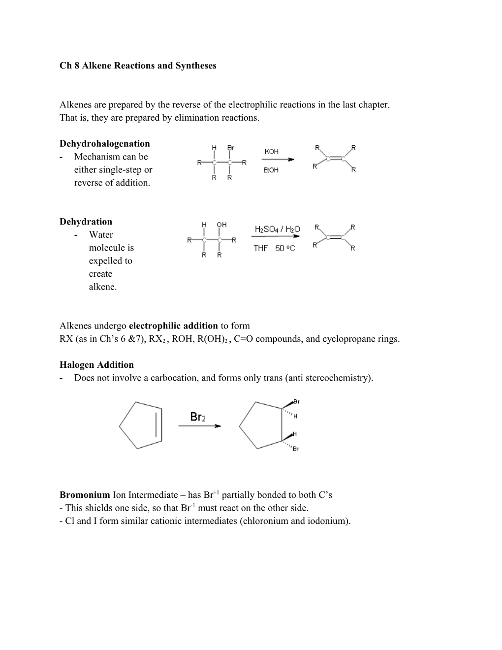 Ch 8 Alkene Reactions and Syntheses