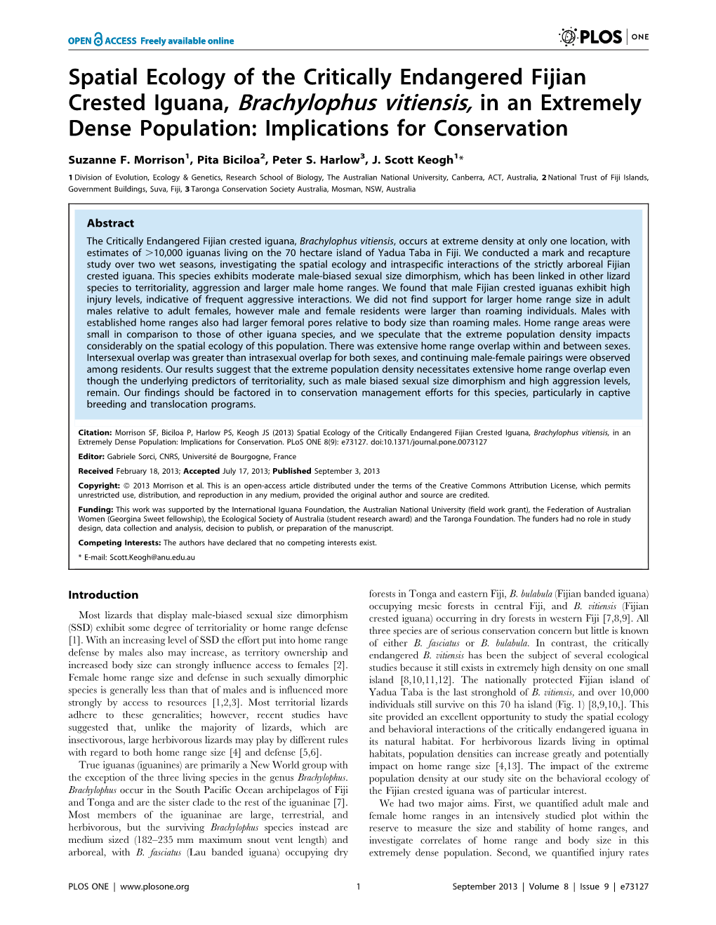 Crested Iguana, Brachylophus Vitiensis, in an Extremely Dense Population: Implications for Conservation