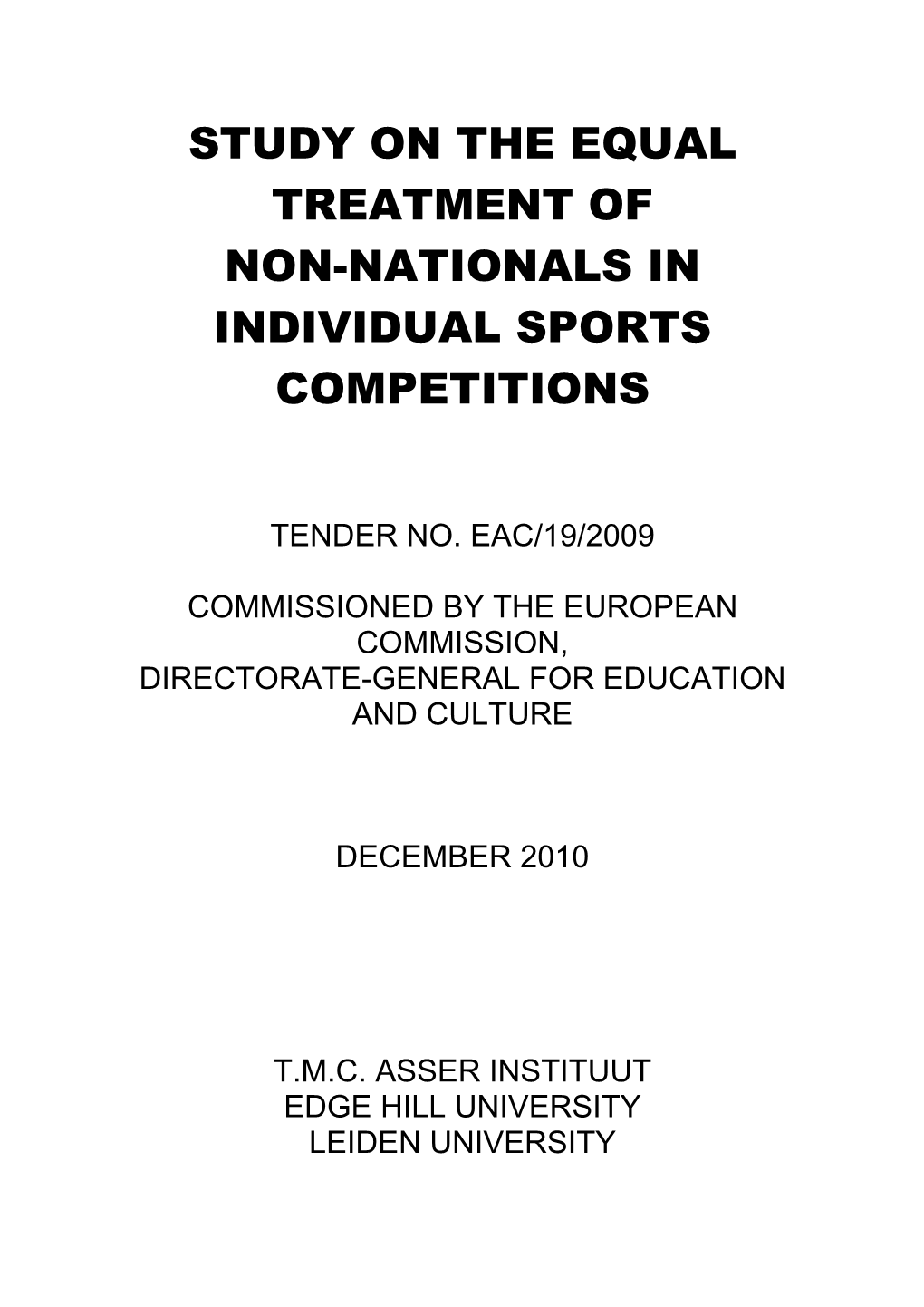 Study on the Equal Treatment of Non-Nationals in Individual Sports Competitions