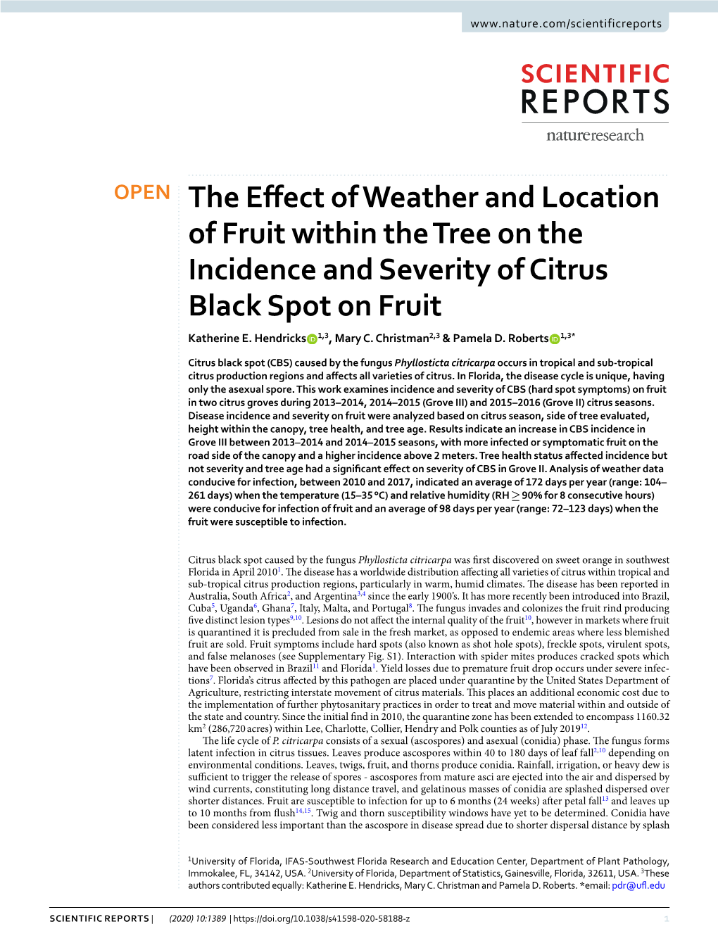 The Effect of Weather and Location of Fruit Within the Tree on The