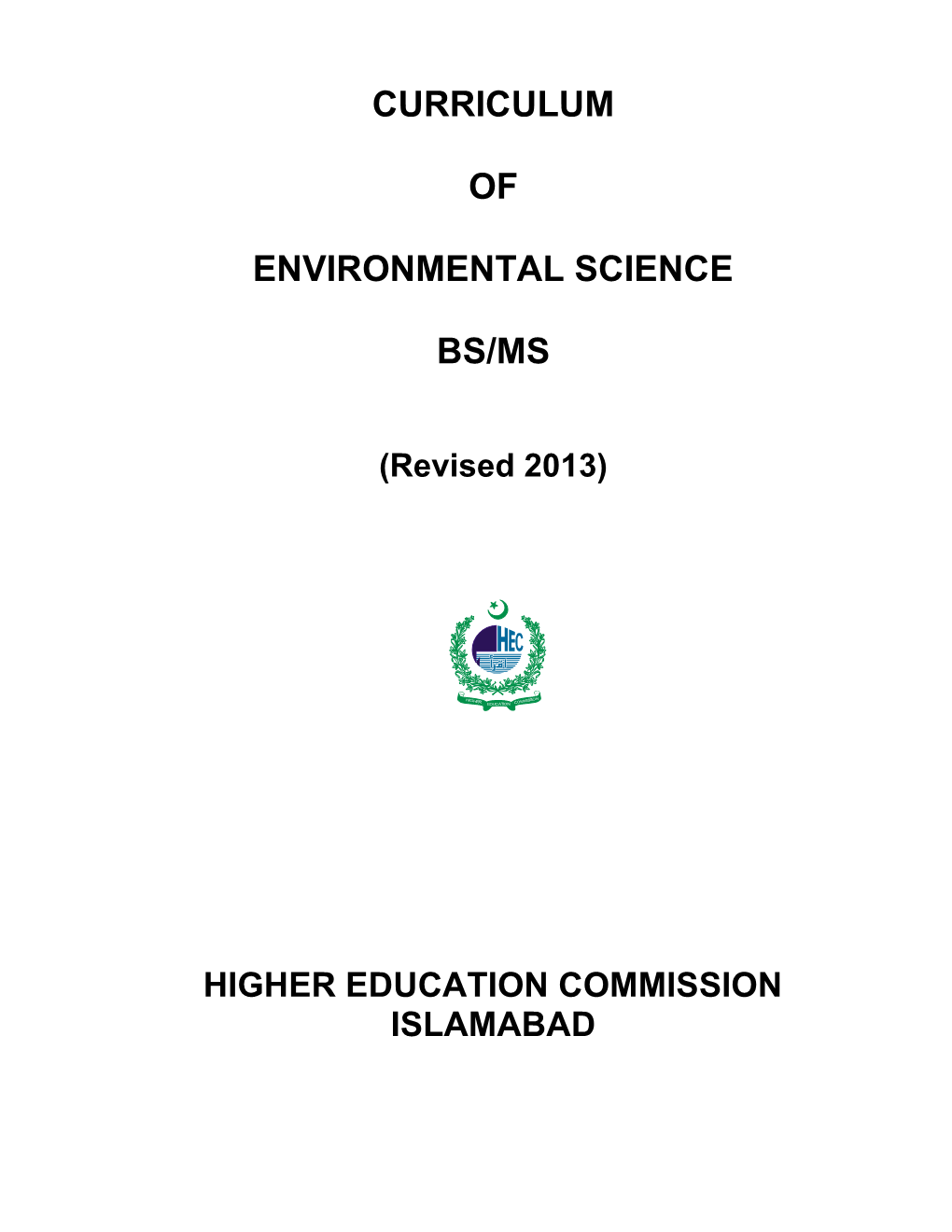 Curriculum of Environmental Science Bs/Ms