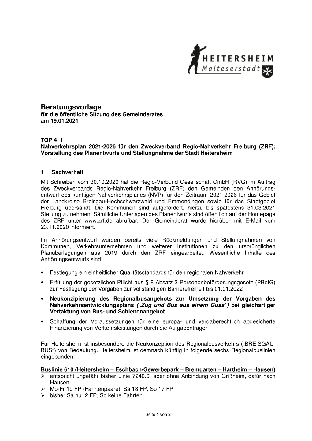 TOP 4 1 Nahverkehrsplan 2021-2026 Für Den Zweckverband Regio-Nahverkehr Freiburg (ZRF); Vorstellung Des Planentwurfs Und Stellungnahme Der Stadt Heitersheim