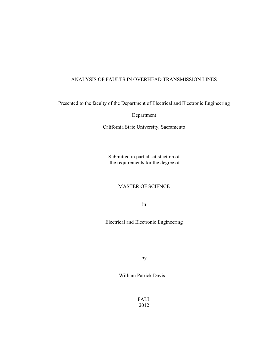 Analysis of Faults in Overhead Transmission Lines