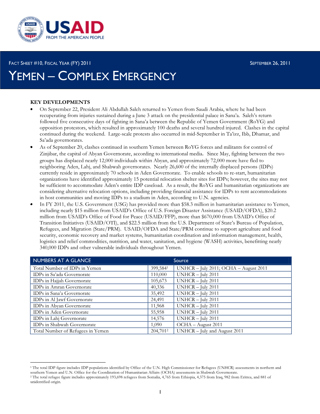 USAID-DCHA Yemen Complex Emergency Fact Sheet