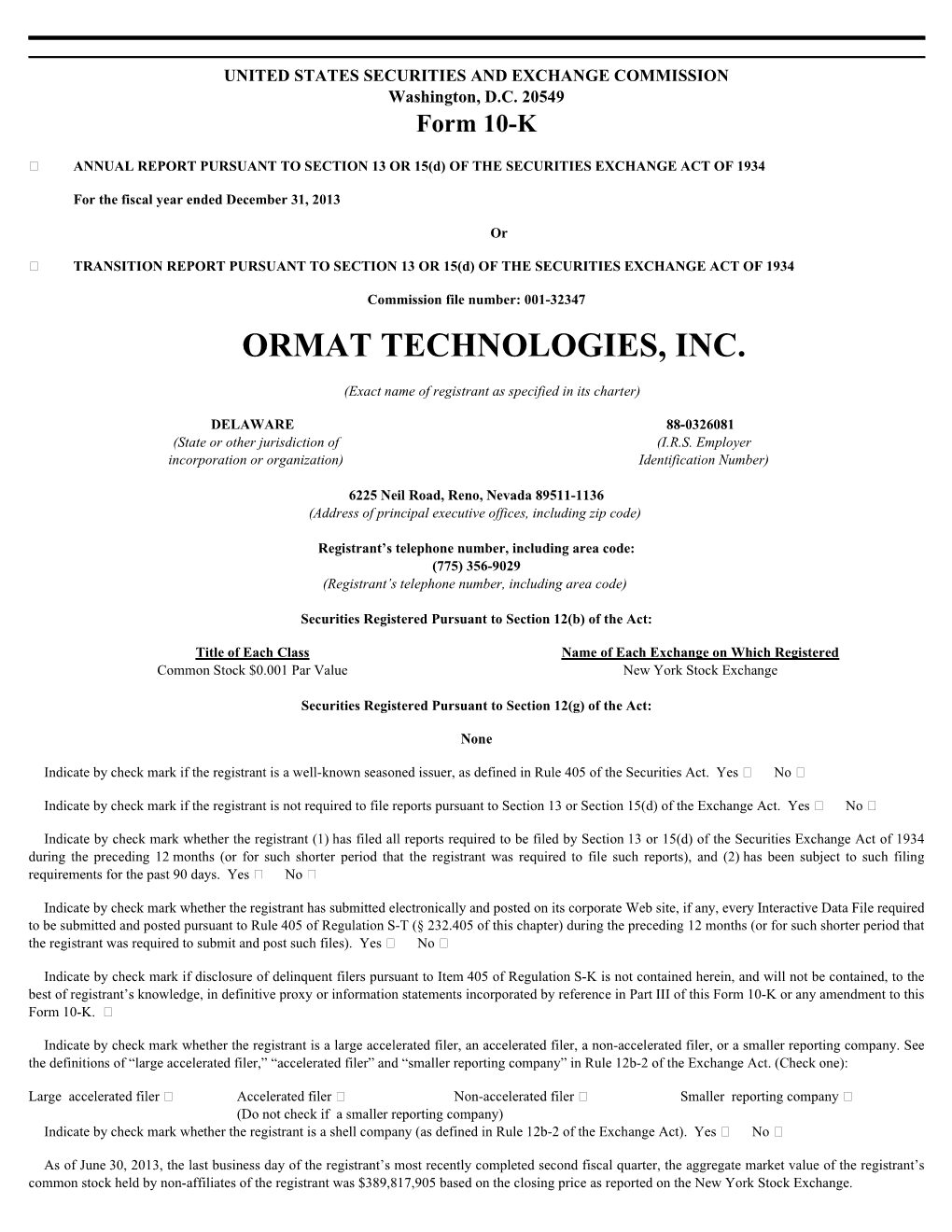 Ormat Technologies, Inc