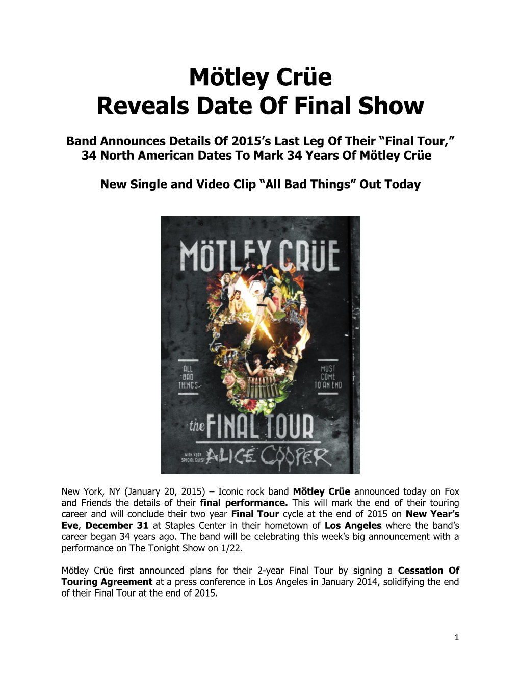 Mötley Crüe Reveals Date of Final Show