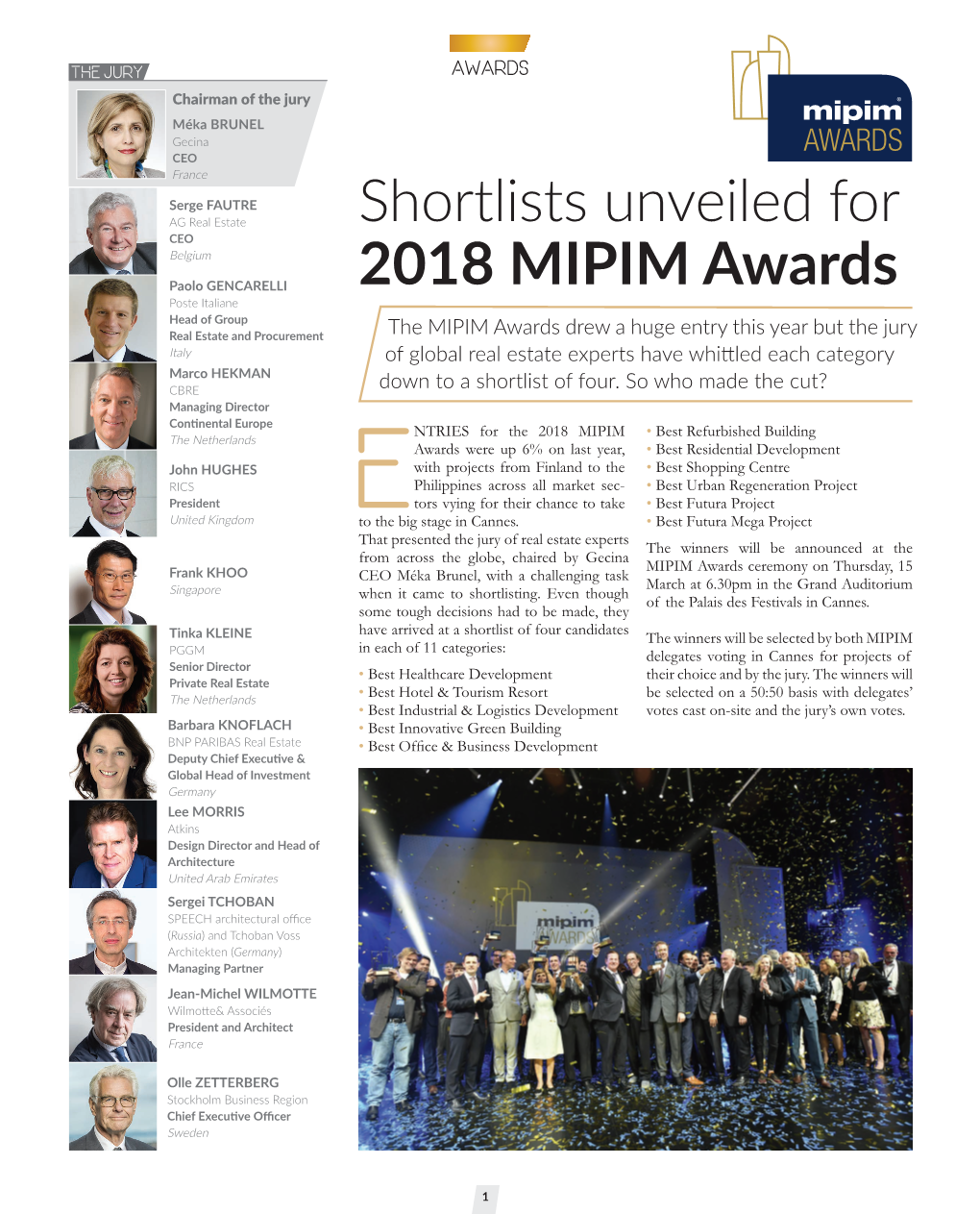 Shortlists Unveiled for 2018 MIPIM Awards