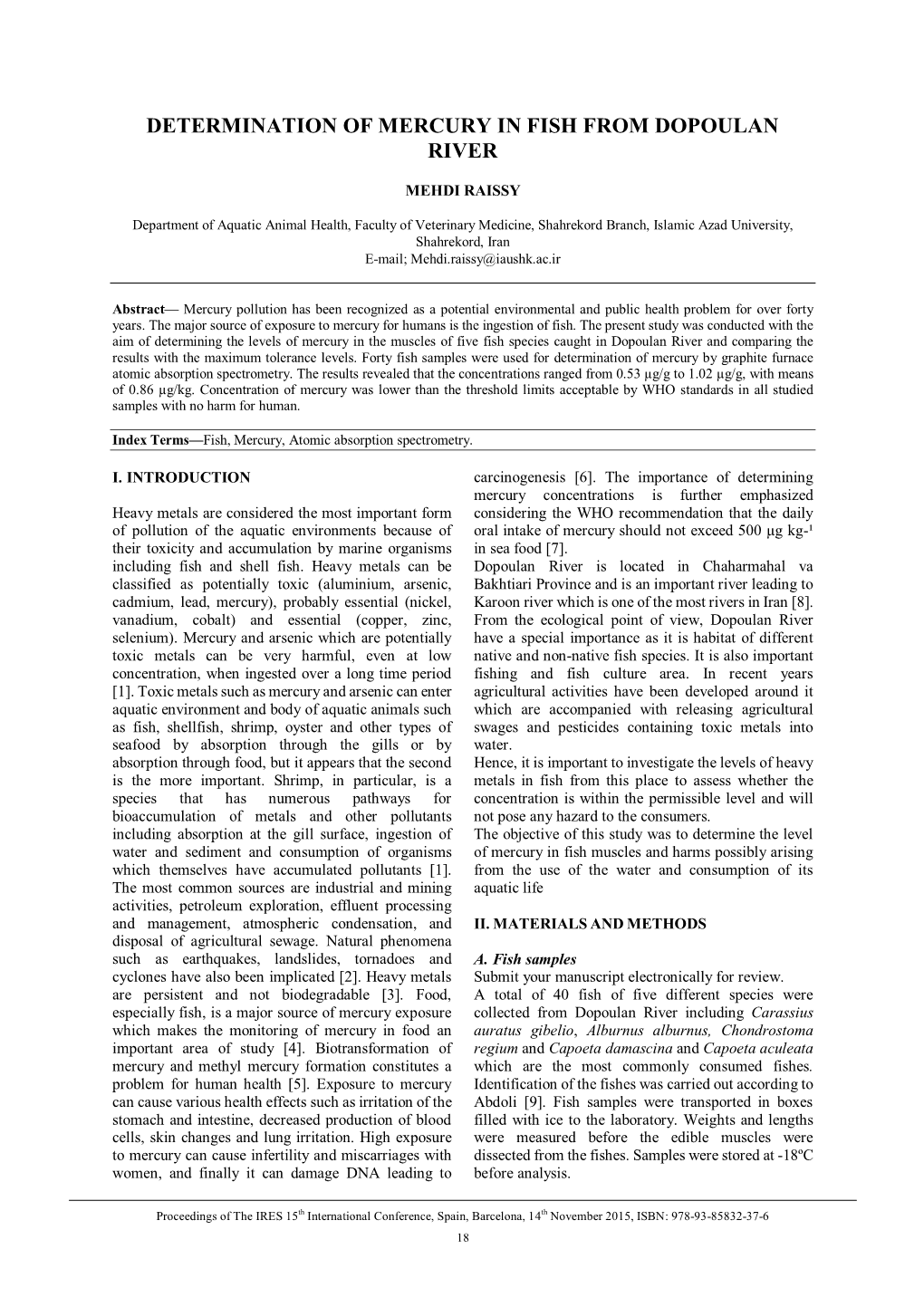 Determination of Mercury in Fish from Dopoulan River