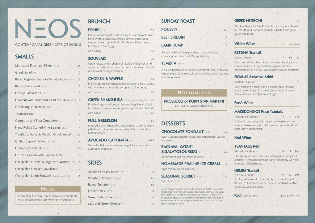 NEOS Clapham Brunch & Roast Menu March 2020.Pdf