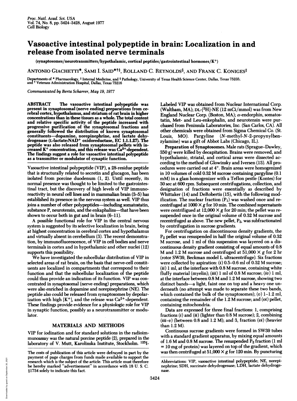 Vasoactive Intestinal Polypeptide in Brain